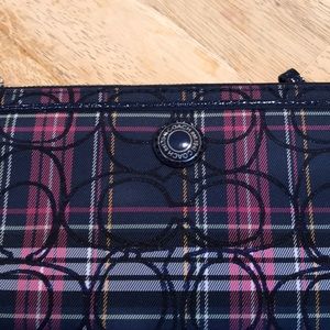 Authentic Coach Signature tartan stripe wristlet.